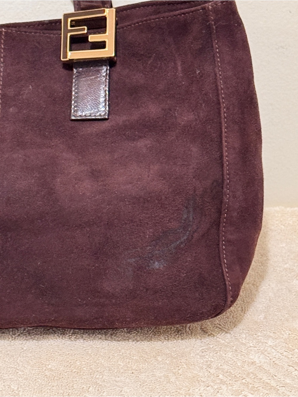 Vintage Fendi Brown Suede Leather Top Handle Tote Bag Gold FF Hardware Italy - Picture 8 of 15